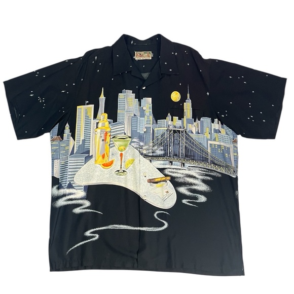 Tori Richard 2XLTall Night City Skyline Button Up Short Sleeve Hawaiian - Picture 1 of 12